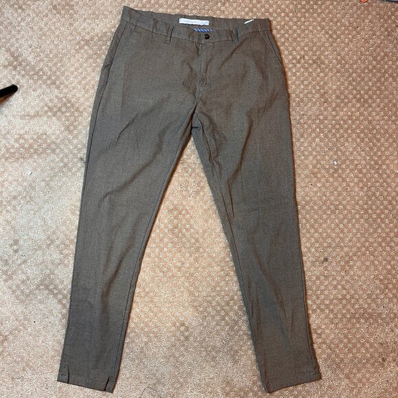 Zara Man Size 34 Work Outfit Trousers Brown Tweed Skinny Leg Casual Dressy Trend - Picture 2 of 10